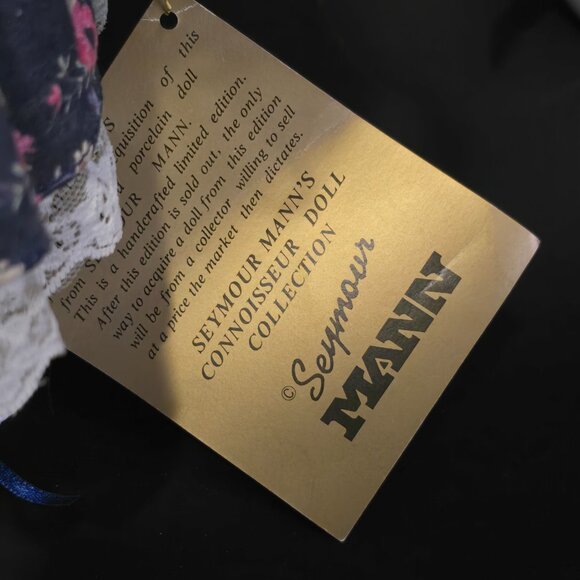 Vintage Porcelain Doll with Blue Floral Dress - Picture 2 of 3